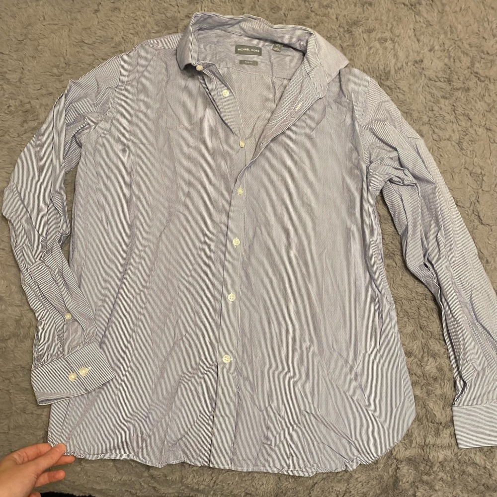 Michael’s Kors Men’s Large Slim Fit Blue and White Striped Button Down